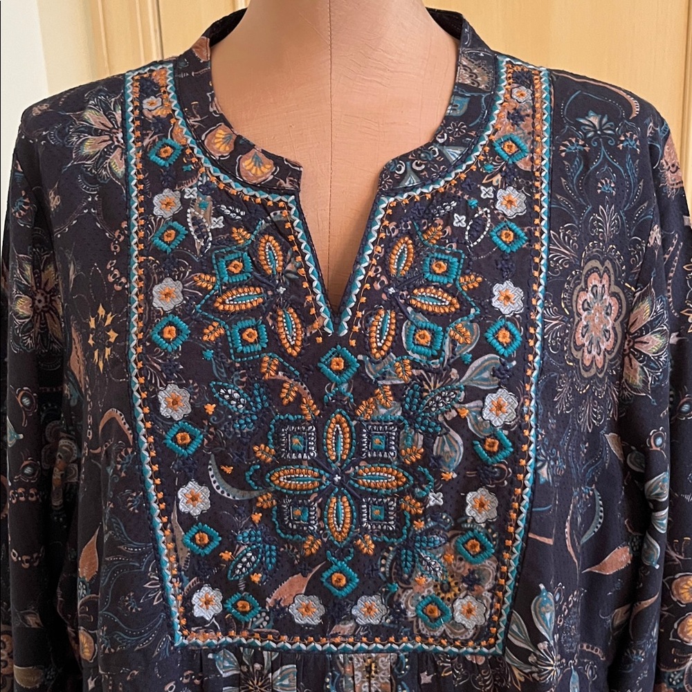 NOVICA "Celestial Day" Boho Granola Hippie Embroidered Empire Floral LS Midi XXL - Picture 6 of 16